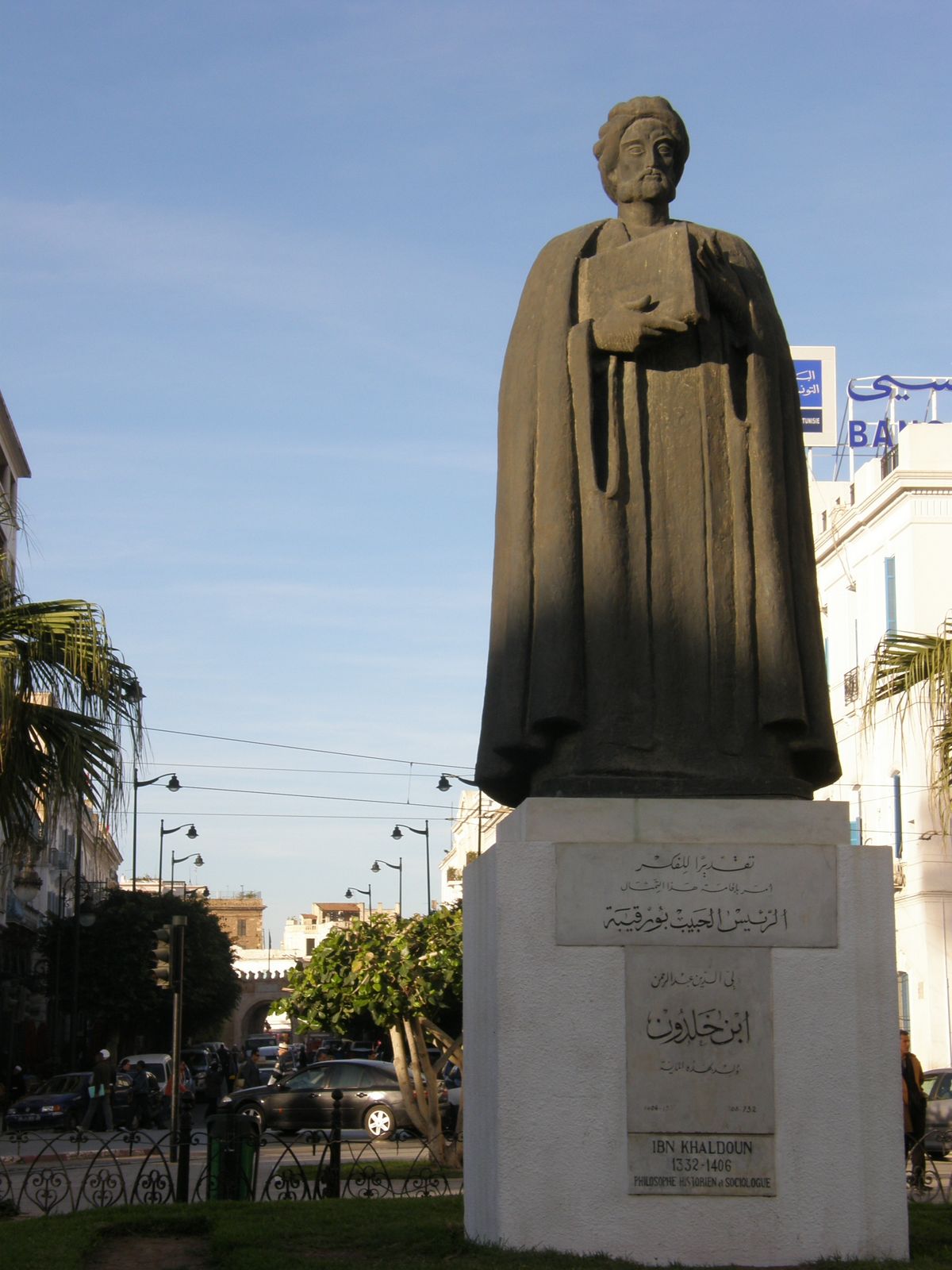 A statue of the 14th century philosopher/scientist Ibn Khaldun in his birthplace, Tunis.